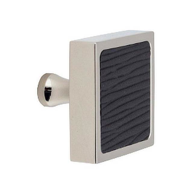 Colonial Bronze Leather Accented Square Cabinet Knob With Flared Post, Satin Nickel x Woven Fudge Leather