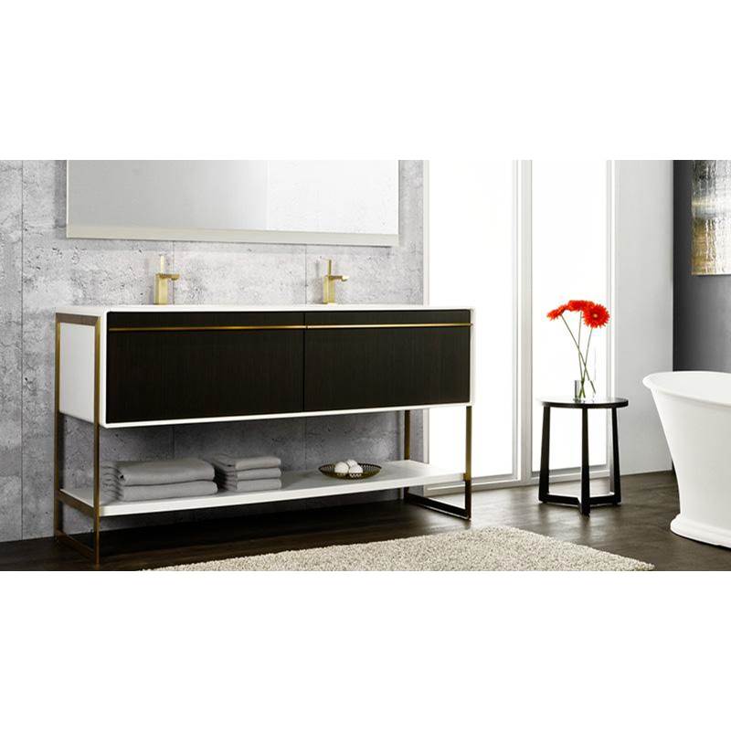 WETSTYLE Deco Vanity Floormount 60'' - Lll Config Black Matte Lacquer - Brushed Steel